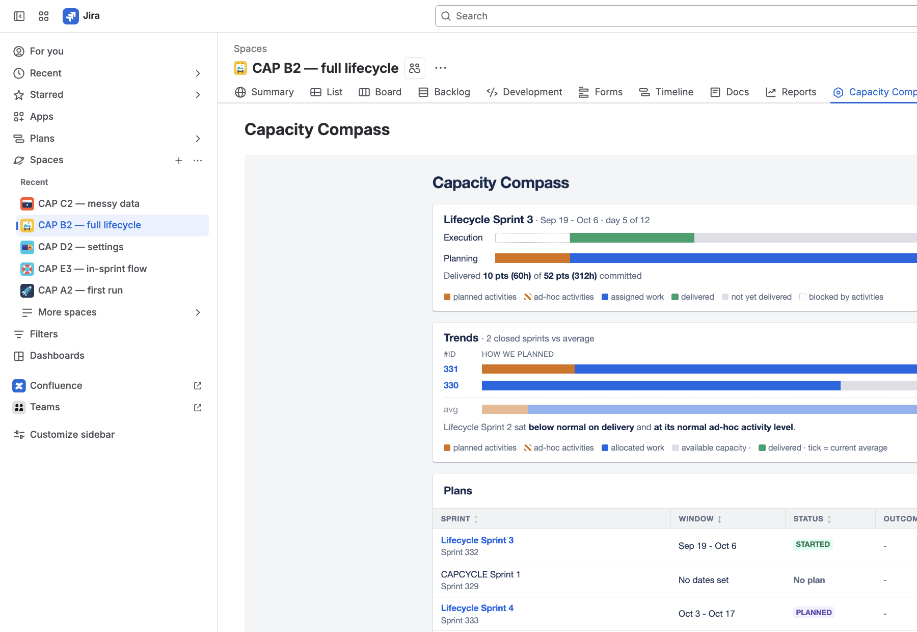 Board Planning in the Jira project sidebar